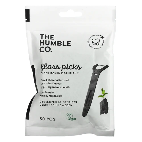 HUMBLE BRUSH floss picks corn starch with charcoal  50